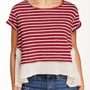 Free People red and cream striped pleated top